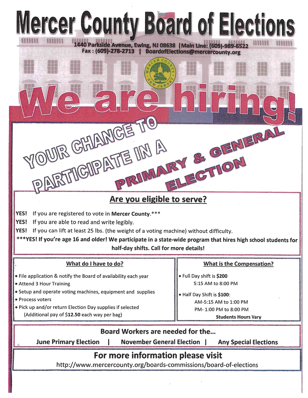 Official Website of East Windsor Township, New Jersey - Mercer County Board  of Elections Seeking Board Workers for Upcoming Elections